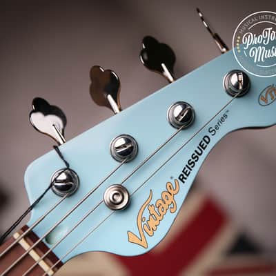 Vintage VJ74 Reissued Bass Laguna Blue Matching Colour Headstock image 3