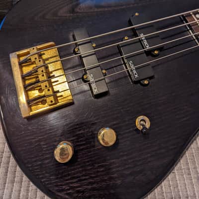 Samick One-piece bass guitar 1990s - Black Woodgrain, Brass Hardware image 2