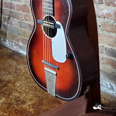 Five Star/Harmony Stella Parlor Acoustic Guitar w/ Goldfoil Pickup & Rubber Bridge (1960s, Redburst) image 10