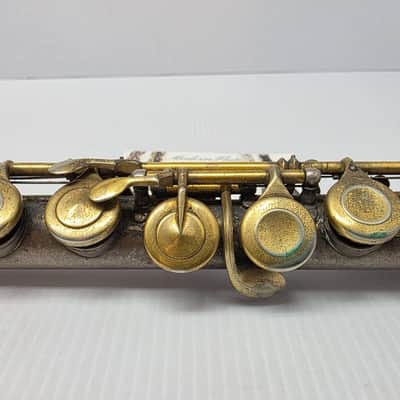 Rare Antique C.G. Conn C Flute Ebonite Headjoint Satin Silver Unibody w/ Gold Plating 440hz image 13
