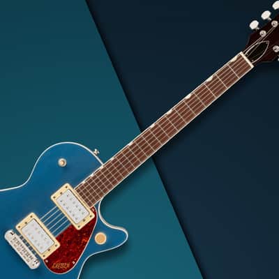 Gretsch Streamliner Jet Club Single-Cut Electric Guitar with Wraparound and Laurel Fingerboard (Dark Denim) Bundle with Gretsch G6238FT Electromatic Solid Body Flat Top Hardshell Case (Black) image 7
