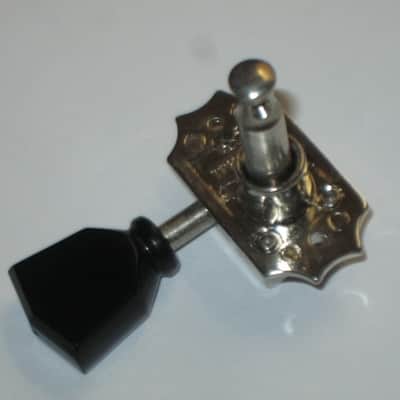 ONE near A+ genuine Gibson (Kluson) Deluxe Vintage Style Tuner for high D, A, low E side - PMMH model but with Black BUTTON (& says KLUSON DELUXE) + screws, washer, & nut with threaded shaft - HARDWARE: Nickel (from 2013 LPJ - NO guitar included) image 12