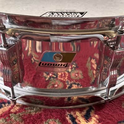 Ludwig L-600 S/L Series 5x14" 8-Lug Wood Snare Drum with Rounded Blue/Olive Badge 1984 - 1988 - Chrome image 2