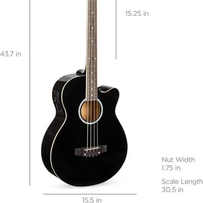 Acoustic Electric Bass Guitar, Full Size 4 String, Fretted Bass Guitar w/Padded Gig Bag - Black image 2