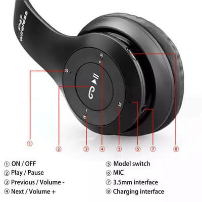 Wireless Bluetooth Headphones with Noise Canceling, Over-Ear Stereo Headphones with Mic, IP65 Waterproof, FM Radio, and Aux Support – US Version image 5
