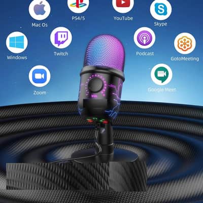 Gaming Microphone, USB Computer Microphone for PC, Mac, PS4/5, Condenser Podcast Mic for Studio Recording, YouTube, Streaming, with Headphone Jack, Led Light, Mute, Gain, Noise Cancellation image 3