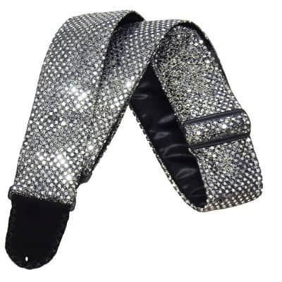 Silver and Black Sequins Sparkling Guitar Strap Artisan Handmade Black Duchess Satin Back Lining image 6