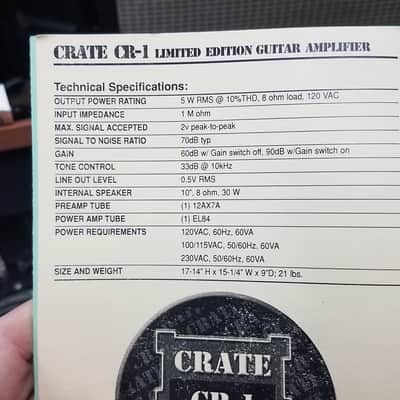 Crate Cr-1 CR-125 tube 1x12 combo tube amp EL-84 1990's clean with tags and manual! RARE! image 7