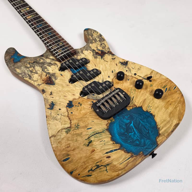 G&L Custom Shop Comanche Electric Guitar Blue Resin Buckeye Burl - 7.34lbs CS2506003 - Pre-Owned