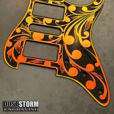 Engraved Pickguard & Free Tremolo Cover in Iridescent Gold Acrylic Mirror Design #2 for Fender Stratocaster HSH, HSS, SSS Setups Available image 9