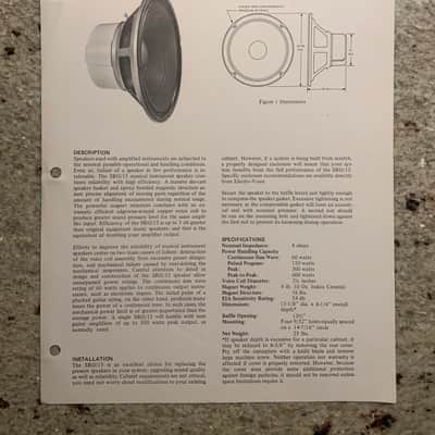 Vintage 1970s Kustom Electro Voice SRO/15 15 Inch Musical Instrument Speaker  Spec Sheet! image 1