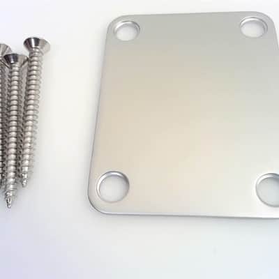 True Custom Shop® Matte Brushed Chrome Neck Plate/Screws for Fender Strat Tele image 1