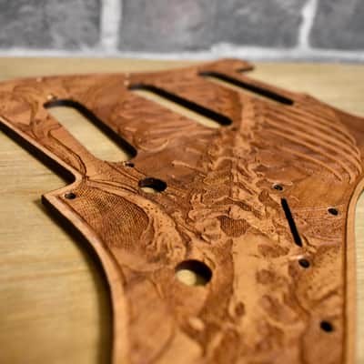 Handcrafted Cherrywood Pickguard for Fender Stratocaster HSS/SSS – Laser-Engraved Unique Design image 3