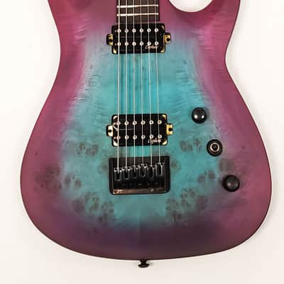 Agile 6 String 30" Scale Baritone Septor Elite 630 Blue Purple Burl Electric Guitar image 1