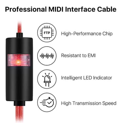 Midi To Usb Cable Interface Converter - In Out Midi Cable Host Adapter Plug Controller Wire Cord For Keyboard Synthesizer Device To Mac Pc Computer Laptop Ipad Iphone Music Studio (Red 6 Ft) image 7