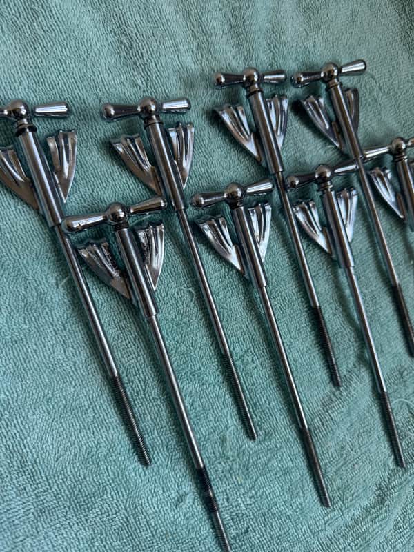 Ludwig Lot of 8 Pre Serial Bowtie Clubdate Bass Drum Tension Rods + Claws 7” Lot #2 60s - Chrome image 1