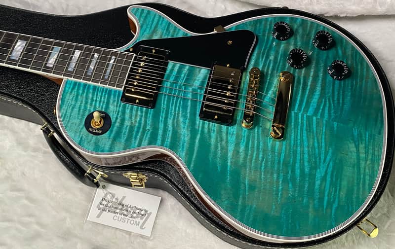 NEW! Gibson Dealer Select Custom Shop Les Paul Custom AAA Flame Top - Aqua Blue - Authorized Dealer - WOW! 8.2 lbs - G07380 image 1