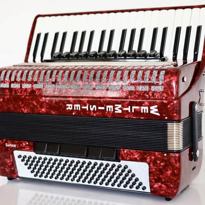 NEW Weltmeister Saphir Red Piano Accordion, made in Germany, 120 Bass buttons, Full-size Keyboard Accordian, incl. Straps and Case, Item Location USA image 5