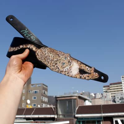 Burny Black custom guitar strap _ snow leopard black made to order - oil image 9