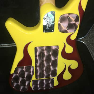 Ernie Ball Music Man Albert Lee Mr Horsepower Nigel Tufnel Spinal Tap 2001 Yellow w/Red Flame Graphi image 5