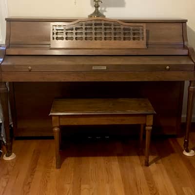 Vintage 1975 Baldwin Acrosonic 41” Console Upright Piano Natural Walnut Lacquer Fully Original w/ Bench Made in USA image 20