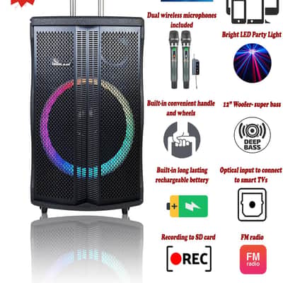 Portable Rechargeable Karaoke Party Speaker w/ Lights & Wireless Microphones image 2