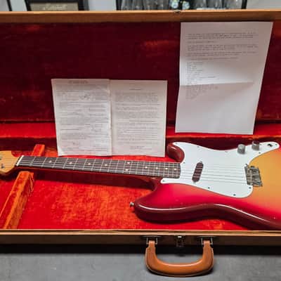 1962 Fender Musicmaster Sunburst FLAME Neck PRE-CBS Brazilian Rosewood slab board Maroon Burst American Vintage 60s 1960's USA baby stratocaster 3/4 short scale figured Music Master guitar image 1