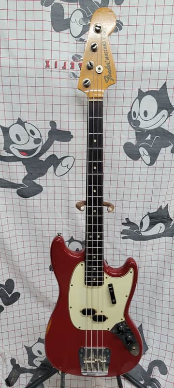 1966 Fender Mustang bass guitar, Dakota Red, OHC image 1