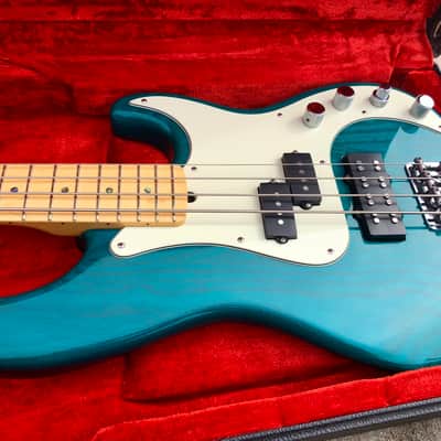 1998 Fender Deluxe American Series Precision Teal Green Transparent Premium Ash body and OHSC image 9