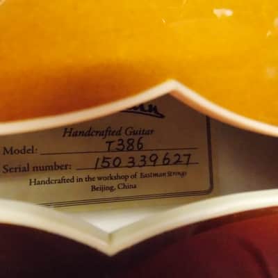Eastman T386 Sunburst Thinline Semi-Hollow Electric Guitar w/ Case: Open Box image 4