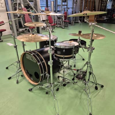 Spaun Spaun Custom 3 piece Acoustic Drumkit Mid 2010's - Matte Black with Gold Band image 2