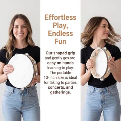 10-Inch Tambourine for Adults – Handheld Drum with Metal Jingles, Birch Wood Frame image 4