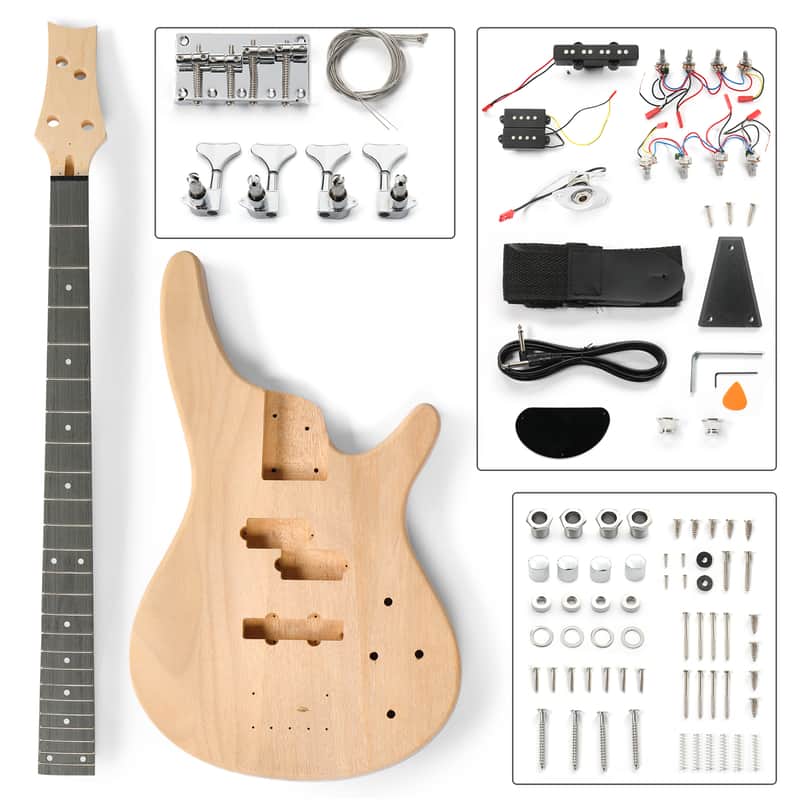 Ukscs DIY 4 String IB Style Electric Bass Guitar Kits with Mahogany Body, Maple Neck and Accessories image 1
