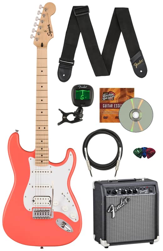 Fender Squier Sonic Stratocaster HSS - Tahititan Coral w/ Frontman 10G Amplifier image 1