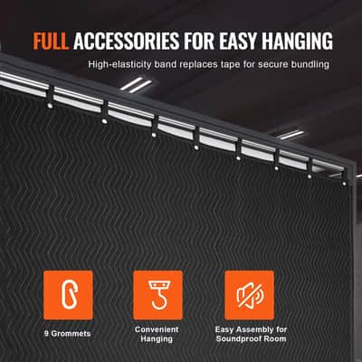 96" x 80" Heavy-Duty Soundproofing Blanket, Acoustic Noise Reduction Curtain with Metal Grommets, Black Studio & Recording Room Cover image 5