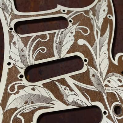 Engraved Cherry Wood Pickguard & Free Tremolo Cover Design #3 for Fender Stratocaster SSS, HSS, HSH Setups Available image 7