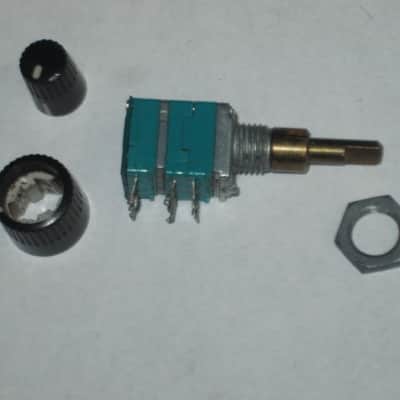 used (is fine & works) Boss MIDDLE / MID FREQ potentiometer [ upper part : 50 30C 04 5F / lower part: 10 4w 04 5F ] + nut and two piece knob (controls) taken off of MT-2 Metal Zone (pedal NOT included) 2000s / 2010 (teal rectangle shape, stacked) image 13