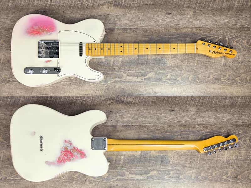 MyDream Partcaster Custom Built - Aged White over Pink Paisley Asyllum image 1
