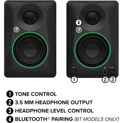 Mackie CR3.5 Creative Reference Powered 3.5" Studio Monitors Pair Black Bundle with Hosa Stereo 1/4" Male Phone to 1/4" Male Phone TRS Cable 10, Auray IP-S Isolation Pad for Studio Monitor (2-Pack) image 8