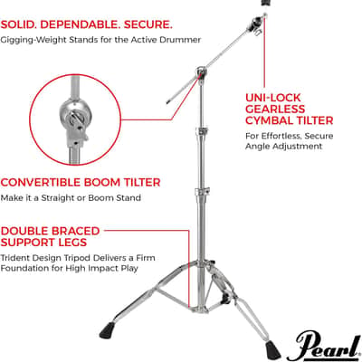 Pearl BC930 Double-Braced Cymbal Boom Stand, Heavy Weight Boom Stand with Gearless UniLock Cymbal Tilter, Three-Tier Height Adjustment, and Sturdy Double-Braced legs. image 2