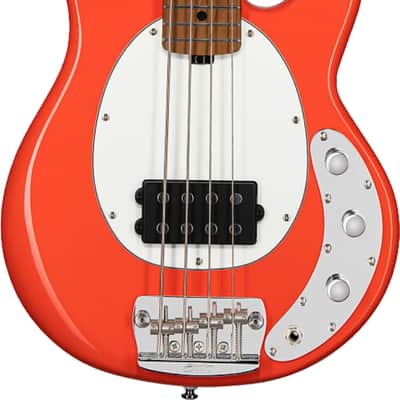 Sterling StingRay RAYSS4 Short Scale 4-String Bass Guitar, Roasted Maple Fingerboard, Fiesta Red image 1