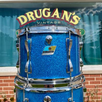 1970s Ludwig Mach 5 Pro Beat Drum Set Blue Sparkle 24/12/13/16 image 13