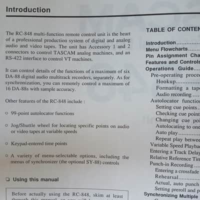 Owner's Manual for TASCAM RC-848 Remote Control Unit TEAC  1990 image 2