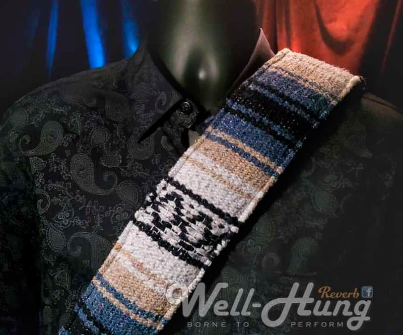 Well-Hung "Bandido" 3" wide padded guitar strap Mexican blanket in Agave + Sand image 1