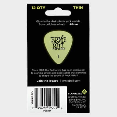 Super Glow Cellulose Picks Thin 12-Pack - world-standard .46mm celluloid thn-pick specifications image 2