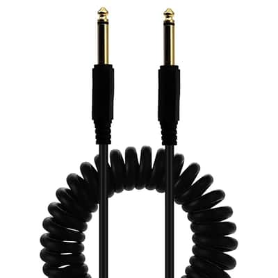 Coiled Gold-Plated 6.35mm 1/4'' TS to 6.35mm 1/4'' TS Male to Male Audio Mono Jack Cable Cord Wire Compatible with Electric Guitar Keyboard Speaker image 1