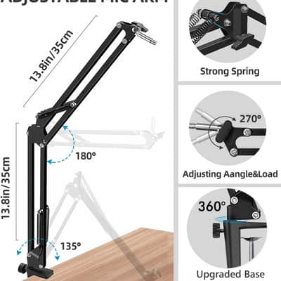 Microphone Stand for Blue Yeti, Quadcast Boom Arm Scissor Mic Stand with Windscreen and Double layered screen Pop Filter Heavy Duty Mic Boom Scissor Arm Stands, Broadcasting and Recording.Game image 2