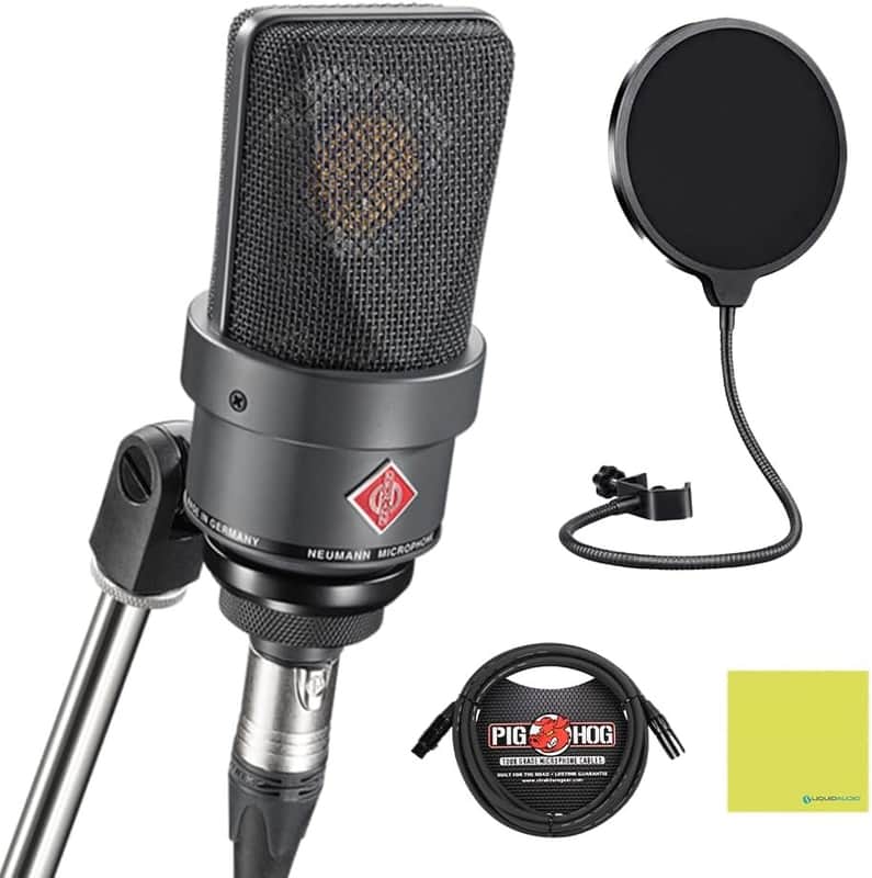 Mint Liquid Audio Neumann TLM 103 - MT Large Diaphragm Cardioid Condenser Microphone, Black Bundle with Pig Hog PHM10 8mm 10ft Microphone Cable, Mic Pop Filter & Instrument Polishing Cloth image 1