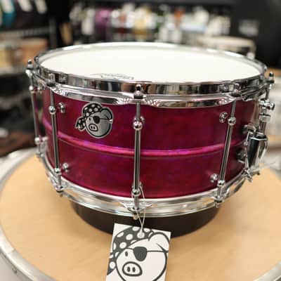 Pork Pie 6.5x14" Aluminum Snare Drum (Pink Alcohol Ink Finish) image 2