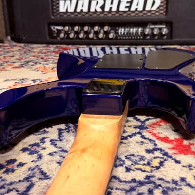 1999 Jackson Dinky HSS w/ Reverse Headstock + Shark Fins - Blue image 16